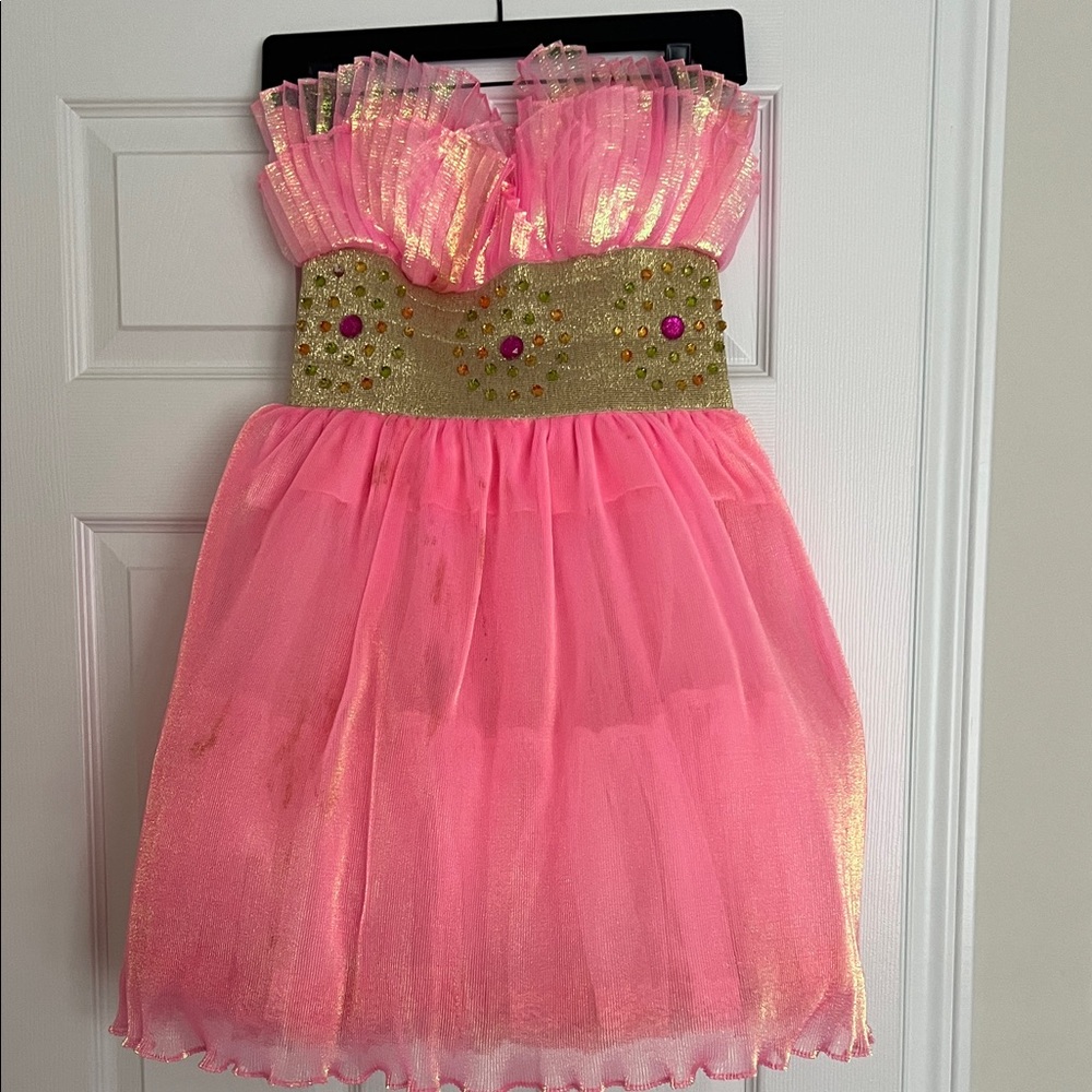 Pink and Gold Strapless Dress